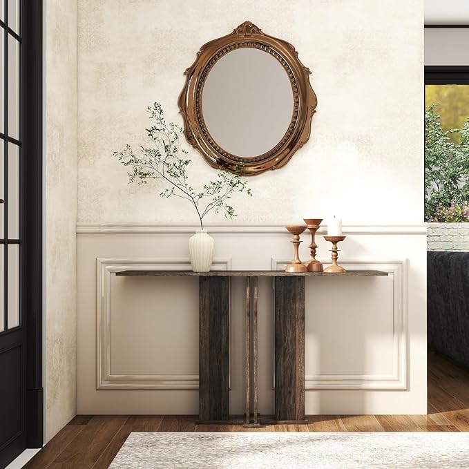 HEAH-YO 51" Console Table, Rustic Wood Entryway Table, T-Shape Narrow Sofa Tables Behind Couch for Hallway, Entrance, Foyer, Living Room, Rustic Walnut