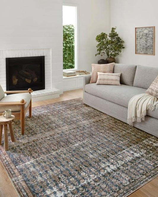 Loloi Amber Lewis Billie Collection, Ocean & Brick 3'-6" x 5'-6" Area Rug – Antique & Distressed Accent Rugs for Living Room, Bedroom, Entryway & Hallway, No Shed High Traffic Area Home Decor Rug