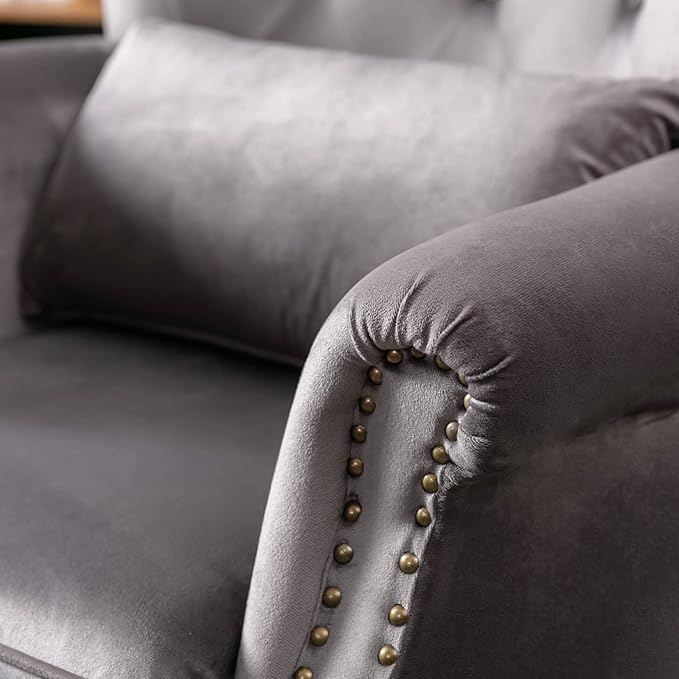 chairus Mid-Century Modern Accent Chair Comfy Tufted Single Sofa Chair Wingback Armchair with Pillow for Club, Living Room, Bedroom - Velvet, Grey