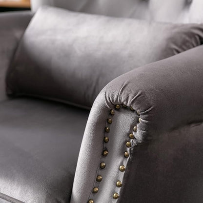 chairus Mid-Century Modern Accent Chairs Set of 2, Comfy Tufted Single Sofa Chair Wingback Armchair with Pillow for Club, Living Room, Bedroom - Velvet, Grey