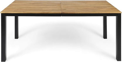 Christopher Knight Home Zak Outdoor 71" Acacia Wood Dining Table, Teak Finish, Black
