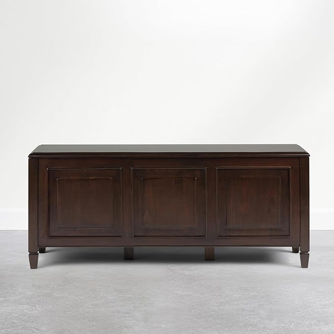 SIMPLIHOME Connaught Entryway Storage Bench - 51 inch Wide Solid Wood Storage Trunk Seat in Dark Kona Brown, Traditional Bench for Entryway or Living Room with Lift-Up Lid and Decorative Moulding