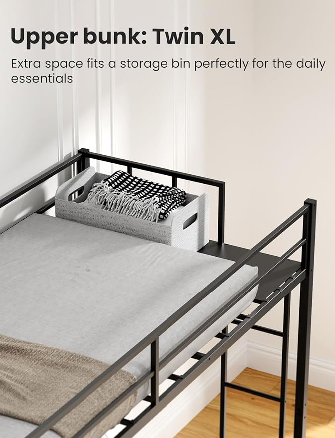 Heavy Duty Triple Bunk Bed, Twin Over Twin Over Twin with Guardrails and Ladder, Metal Bunk Bed for 3, 3 Bed Teens and Adults, No Box Spring Needed, Black
