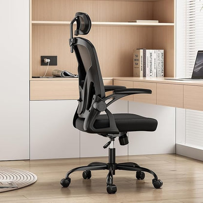 Farini Ergonomic Office Chair, Home Office Desk Chair with Headrest, High Back Computer Chair with Armrests and Adjustable Lumbar Support for Home Office Study Room, White & Black
