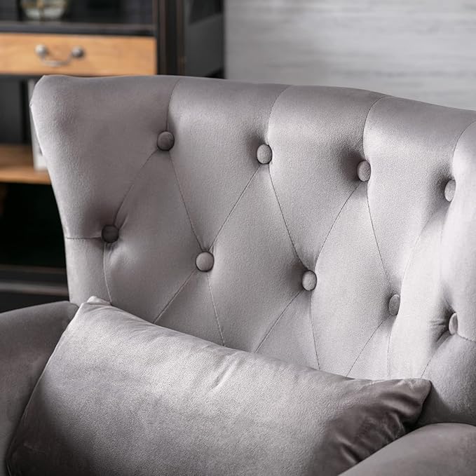 chairus Mid-Century Modern Accent Chair Comfy Tufted Single Sofa Chair Wingback Armchair with Pillow for Club, Living Room, Bedroom - Velvet, Grey
