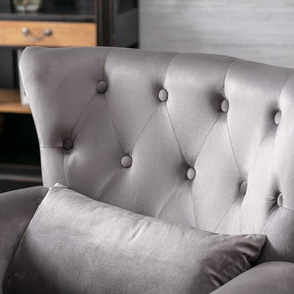 chairus Mid-Century Modern Accent Chairs Set of 2, Comfy Tufted Single Sofa Chair Wingback Armchair with Pillow for Club, Living Room, Bedroom - Velvet, Grey