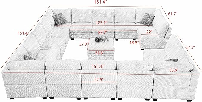 Wanderwell Oversized Modular Sectional Sofa,16-Seater U Shaped Couches with Movable Ottoman,Corduroy Sectional Couch with Wide and Deep Seats Suitable for Living Room,Bedroom,Apartment (Olive, U-16)