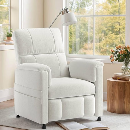 Amada Power Recliner Chair for Adults, Chenille Electric Reclining Chair for Small Spaces with Remote & Side Pockets, Thick Seat Cushion for Home Theater, RV, Living Room & Bedroom (Chenille White)