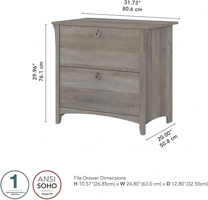 Bush Furniture Salinas 2 Drawer Lateral File Cabinet in Driftwood Gray, Home Office Storage Solution, Organizer with Drawers for Workspace, Filing Unit