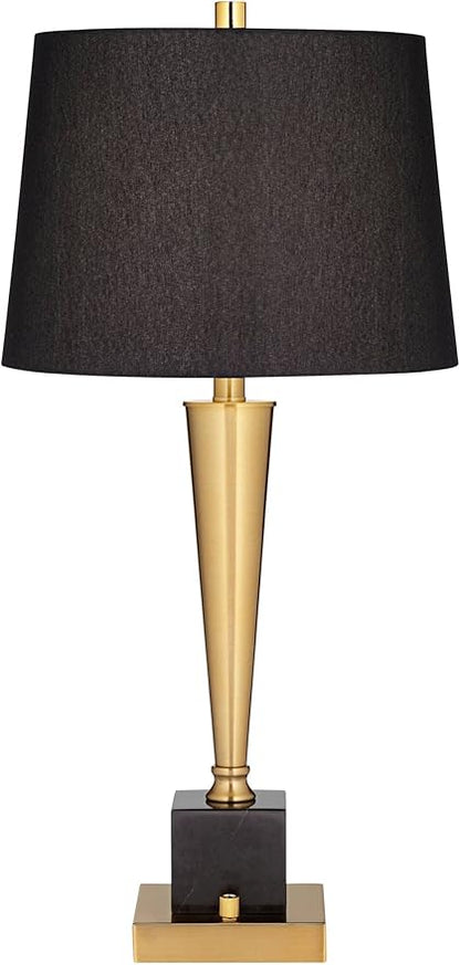 Possini Euro Design Wayne Modern Table Lamps 29 1/4" Tall Set of 2 with USB Charging Port Brass Gold Black Tapered Drum Shade for Bedroom Living Room Nightstand Bedside Night Stand Office Kids Room