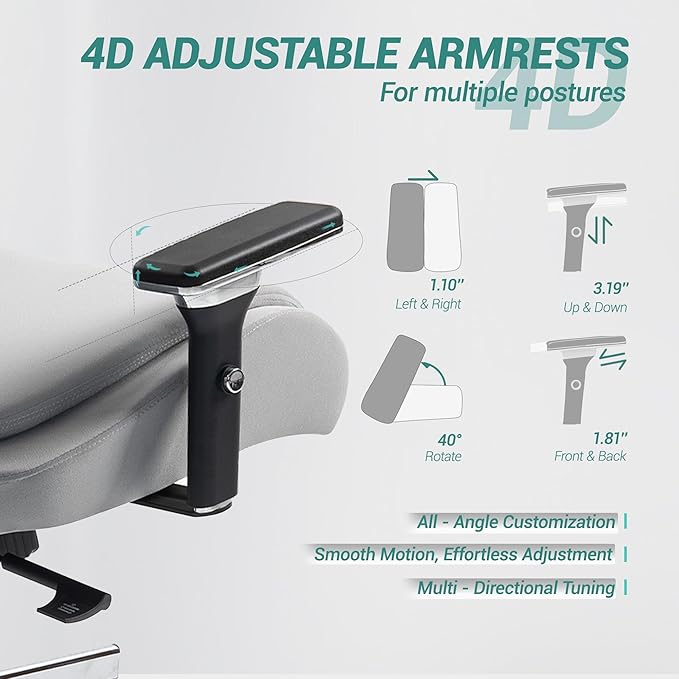 450 LBS Big and Tall Office Chair, Heavy Duty Executive Chair w/4D Arms, Ergonomic Computer Home Desk Chair, Swivel Mesh Chair w/2D Lumbar Support, Adjustable Headrest, Tilt Lock-Grey