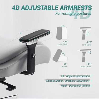 450 LBS Big and Tall Office Chair, Heavy Duty Executive Chair w/4D Arms, Ergonomic Computer Home Desk Chair, Swivel Mesh Chair w/2D Lumbar Support, Adjustable Headrest, Tilt Lock-Grey