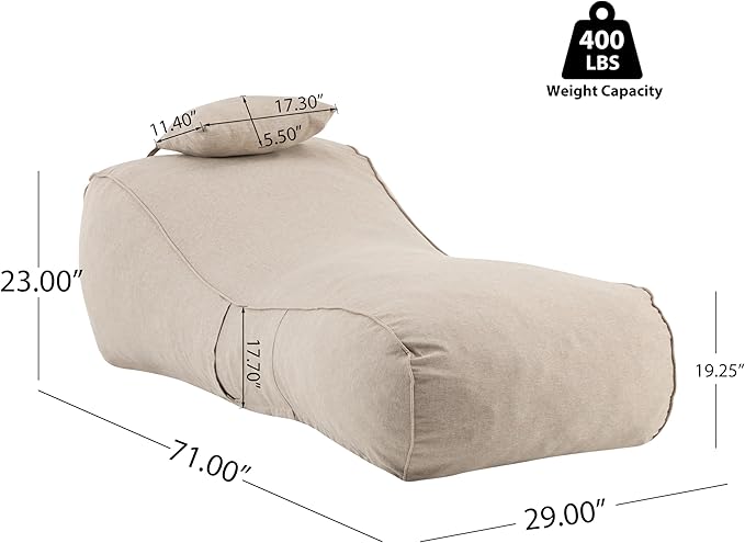 Christopher Knight Home Morton Bean Bag Chair, Fabric Lounger for Adults and Kids, Comfy Reading Chair, Lounge Sofa with Headrest, Indoor/Outdoor Spaces Memory Foam Bean Bag, Dark Beige