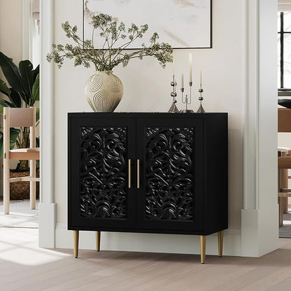 ARTPOWER Vintage Accent Cabinet with 2 Doors, Hollow Carving Buffet Cabinet, Sideboards and Buffets with Storage, Credenza for Living Room, Kitchen, Dining Room, Entryway, Hallway, Black