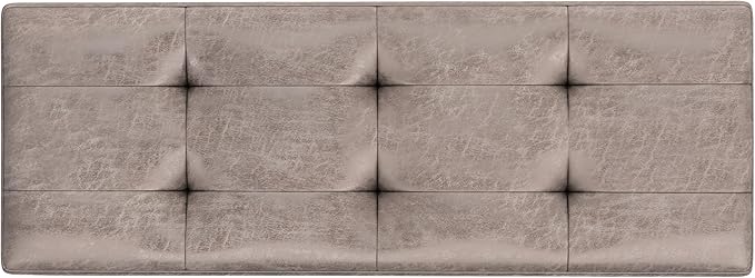 SIMPLIHOME Shay 48 inch Wide Mid Century Modern Rectangular Storage Ottoman in Distressed Grey Taupe Vegan Faux Leather, Assembled, for The Living Room, Entryway and Family Room