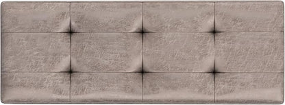 SIMPLIHOME Shay 48 inch Wide Mid Century Modern Rectangular Storage Ottoman in Distressed Grey Taupe Vegan Faux Leather, Assembled, for The Living Room, Entryway and Family Room