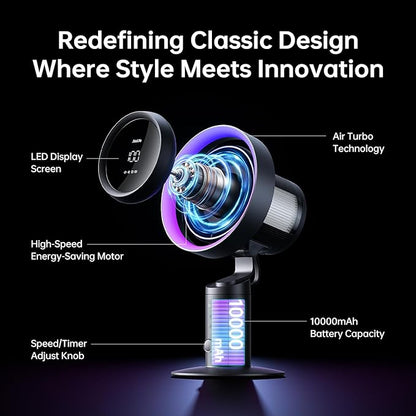 JISULIFE Table Purifier Fan, 3-in-1 Air Purifier Cool: HEPA H11 Filter, 7-Color RGB Light, 100-Speed, 10000mAh Battery, 120° Oscillating Desktop Fan for Gaming/Office Desk
