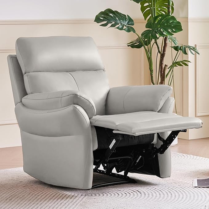 AIRSKY Genuine Leather Recliner Chair, Top Grain Leather, Italian Water-Washing Process, Living Room Chair with Lumbar Support,for Theater Seating, Bedroom. R1, Grey