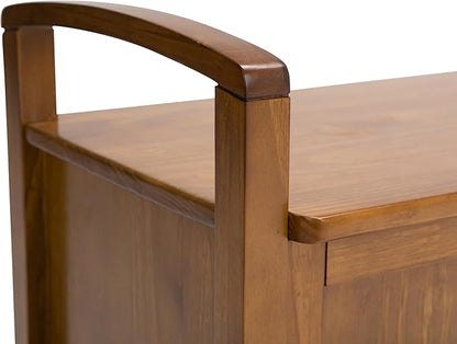 SIMPLIHOME Warm Shaker Entryway Storage Bench - 44 inch Wide Solid Wood Storage Seat in Light Golden Brown, Transitional Bench Seat for Mudroom or Living Room with Lift-Up Lid and Shaker-Style Panels