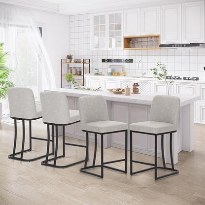Sophia & William Light Grey Bar Stools Set of 4, Counter Height 24" Bar Stools with Back for Kitchen Island, Modern Faux Leather Bar Chairs