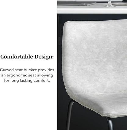 Walker Edison Douglas Urban Industrial Faux Leather Armless Counter Chairs, Set of 2, Grey