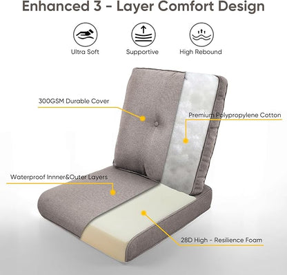 Outdoor Chair Cushions for Patio Furniture - 1 Pack Outside High Back Thick Water-Resistant Cushion 22x24 with Zipper Cover for Wicker Glider Rocking Chairs Loveseat Couch – Grey/Buckle