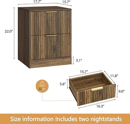 3-Piece Modern Bedroom Furniture Set, Wide 8-Drawer Dresser & 2-Drawer Nightstands Set of 2, Natural Wood Dresser and Nightstand Sets for Bedroom, Hallway, Walnut
