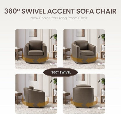 COLAMY 360° Swivel Accent Chair Set of 2 with Pillow, Leather Living Room Armchair No-Sag Foam & Sturdy Metal Base, Fully Assembled Swivel Single Sofa for Bedroom Living Room, Reading Room, Wolf Grey