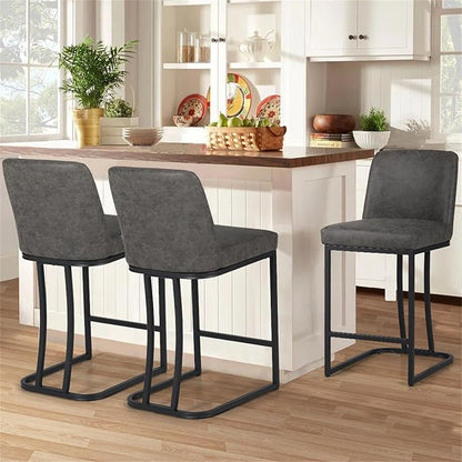 Sophia & William Grey Bar Stools Set of 3, Counter Height 24" Bar Chairs, Modern Faux Leather Bar Stools with Back