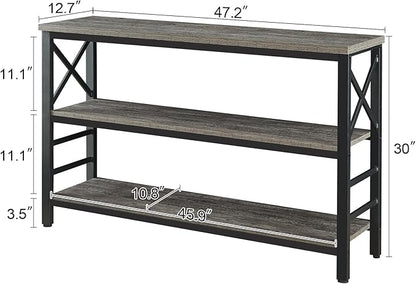 HOMBAZAAR Sofa Table,Industrial Console Table with Storage,Entryway Table with Engineered Wood and Metal,3 Tier Shelf for Living Room,Hallway,Grey,47 Inch