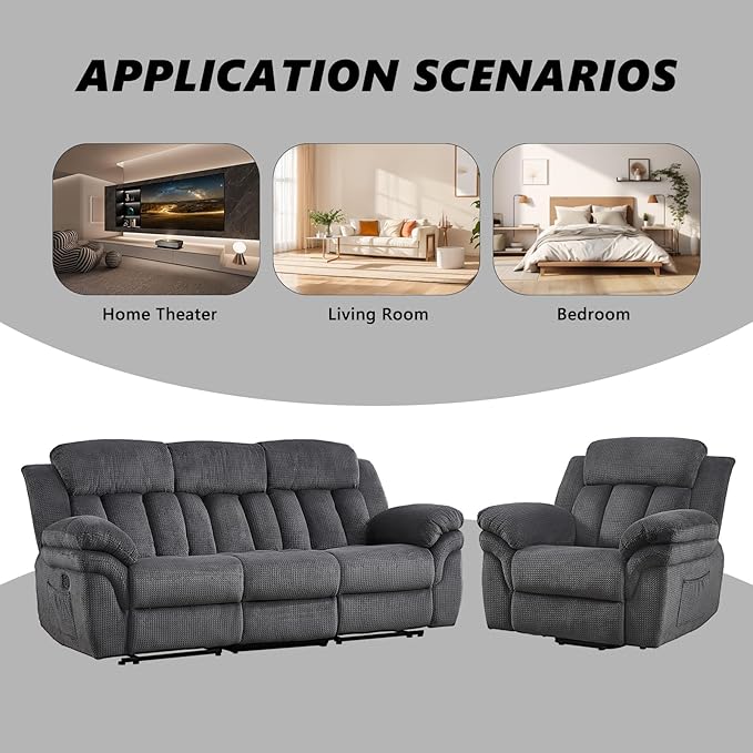 CANMOV Recliner Sofa Set, Oversize Power Lift Recliner Chair and Manual Loveseat with Overstuffed Armrest for Living Room,Bedroom Furniture,Office,1+3 Seat Grey