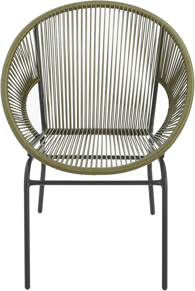 Christopher Knight Home Dessa 3 Piece Patio Furniture Set, Patio Wicker Accent Chair Set of 2 and Loveseat, Metal Frame 4 Seater Outdoor Papasan Lounge Chair Set, PE Rattan Outdoor Bistro Set, Green