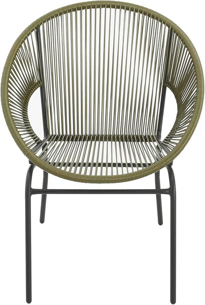 Christopher Knight Home Dessa 3 Piece Patio Furniture Set, Patio Wicker Accent Chair Set of 2 and Loveseat, Metal Frame 4 Seater Outdoor Papasan Lounge Chair Set, PE Rattan Outdoor Bistro Set, Green