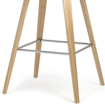 SIMPLIHOME Randolph Counter Stools (Set of 2) - 28 Inch Seat Height Upholstered Bentwood Kitchen Seats in Aqua Blue Polyester Linen Fabric, Mid Century Seating with Curved Backrest and Footrest