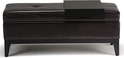 SIMPLIHOME Oregon 42 inch Wide Contemporary Rectangle Storage Ottoman Bench with Tray in Tanners Brown Vegan Faux Leather, Assembled, For the Living Room, Entryway and Family Room