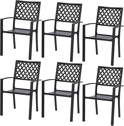 PHI VILLA Metal Outdoor Dining Chairs Set of 6 - Stackable Black Patio Chairs, 300lb Capacity (Diamond)