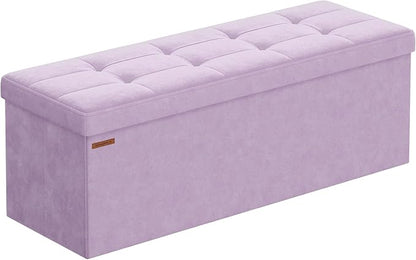 SONGMICS Mazie Collection - Storage Ottoman Bench, Foldable Foot Rest, 15 x 43 x 15 Inches, End of Bed Bench, Storage Chest, Load 660 lb, Living Room, Bedroom, Entryway, Light Lilac ULSF277P01