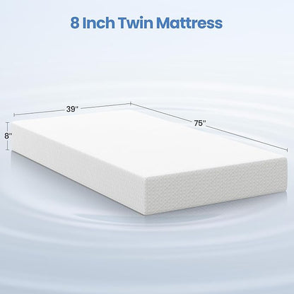 Yaheetech 8 Inch Twin Mattress 3 Foam Layer Cooling Gel Memory Foam Mattresses, Green Tea for Fresher Sleep, Medium Firm, CertiPUR-US Certified, Twin Size Mattress in a Box