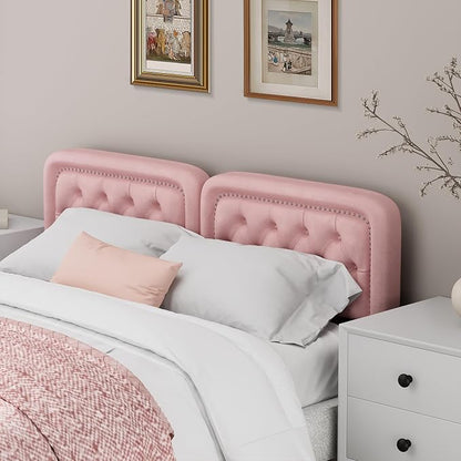 Tufted Upholstered Headboard Queen Size, Button Adjustable Height Queen Head Board Only, Sturdy and Durable Solid Wood with Nailhead Trim Headboards, Ideal for Bedroom, Dorm, Guest Room,Pink