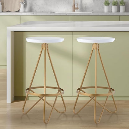 JONATHAN Y BSL1000D Spiroa 30" Modern Industrial Metal Backless Circular Bar Stool for Home, Kitchen, Dining Room, Workspaces, Cafes and Resturants, White Seat with Gold Frame