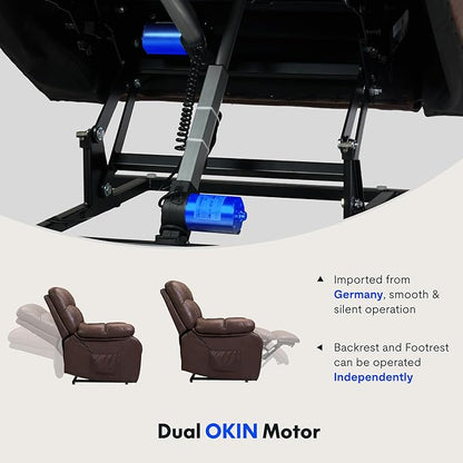 FLEXISPOT XL51 Dual OKIN Motor Power Lift Recliner Chair for Elderly, Lay Flat Sleeper Recliner with Massage & Heat, USB Ports, Faux Leather Reclining Sofa for Living Room Bedroom(Extra Large, Brown)