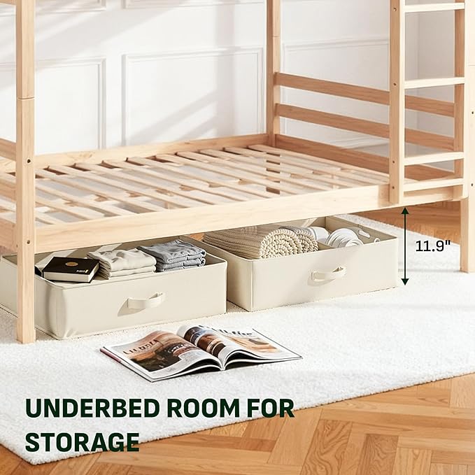 Softa Full Over Full Bunk Bed with Thick Posts,Wooden Bunk Bed with High Guardrail and Ladder for Kids, Teens, Dorm Rooms, and Guest Rooms,No Box Spring Needed, Natural