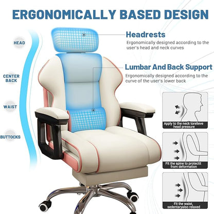 Executive Computer Chair Home Office Desk Chair,Adjustable Angle, Ergonomic Adjustable Height PU Leather Chairs with Cushions Armrest for Long Time Seating-High Office Chair with Footrest