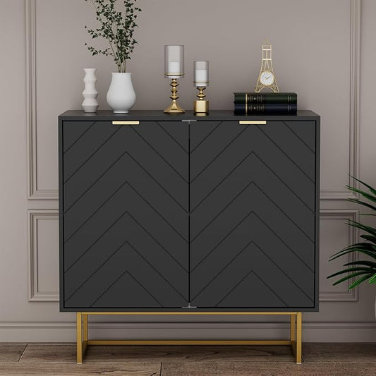 Scurrty 31.5" Black Sideboard Buffet Cabinet with Storage, Cabinet with Doors & Adjustable Shelf for Living Room & Kitchen