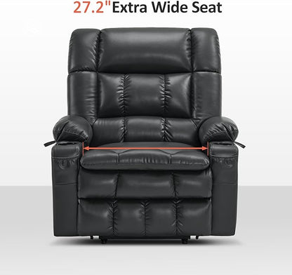 MCombo Dual Motor Power Lift Recliner Chair for Elderly, Lay Flat Lift Chair with Heat and Massage, Oversized Lift Recliner for Big and Tall, Faux Leather R7891 (Black, Oversized)