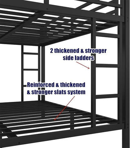 Stronger & Higher Quality Heavy Duty Steel Bunk Bed Queen Over Queen Size Bunkbed, Thickened Safer More Stable Metal Queen Bunk Bed Frame (Faster Assembly)