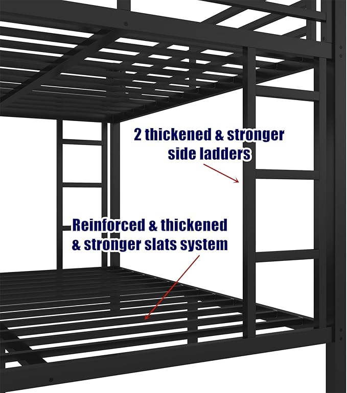Stronger & Higher Quality Heavy Duty Bunk Bed Queen Over Queen Size Bunkbed, Thickened Safer More Stable Steel Metal Queen Bunk Bed (Faster Assembly) (Queen Over Queen-A)