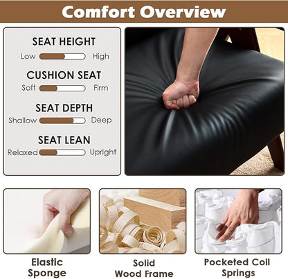 STHOUYN Black Leather Accent Chairs, Mid Century Modern Chair, Side Arm Chairs for Living Room, Office Guest Waiting Room Chairs (1, Black)