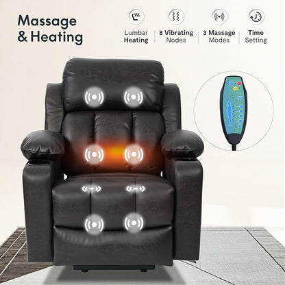FLEXISPOT XL31-L Power Lift Recliner Chair for Elderly, Electric Lift Chair with Massage & Heat, PU Leather Reclining Sofa with Cup Holders, Side Pockets for Living Room Bedroom(Large Size, Charcoal)
