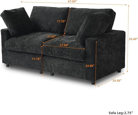 WJShome Sectional Couches for Living Room, 67 Inch Loveseat Sofa with Chenille Upholstery & Double Layer Cushions, Modern Apartment Size Modular Couch for Bedroom，Black